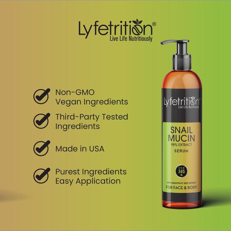 Lyfetrition Snail Mucin 98% Power Repairing Serum with Hyaluronic Acid & Aloe Vera, Skin Repair Serum, Moisturizing Serum Essence for Soothing, Reducing Fine Lines Deep Nourishing (12 Fl Oz) - Image 3